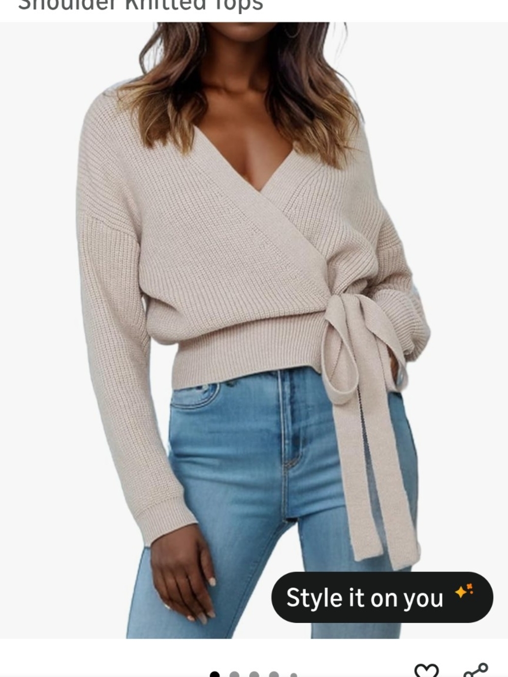 Cream Wrap Front Tie Sweater -  V-Neck See Added Pictures For Better Color